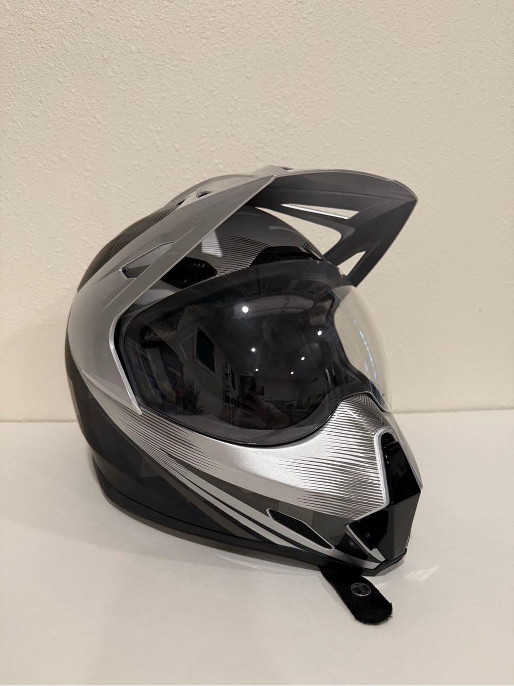 Icon Silver Dual-Purpose Motorcycle Helmet with Clear Visor